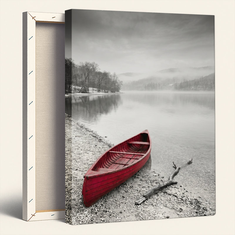 Red Canoe, reproduction d'art sur toile, ensemble de 1, Toile tendue, H 30 po x l 20 po