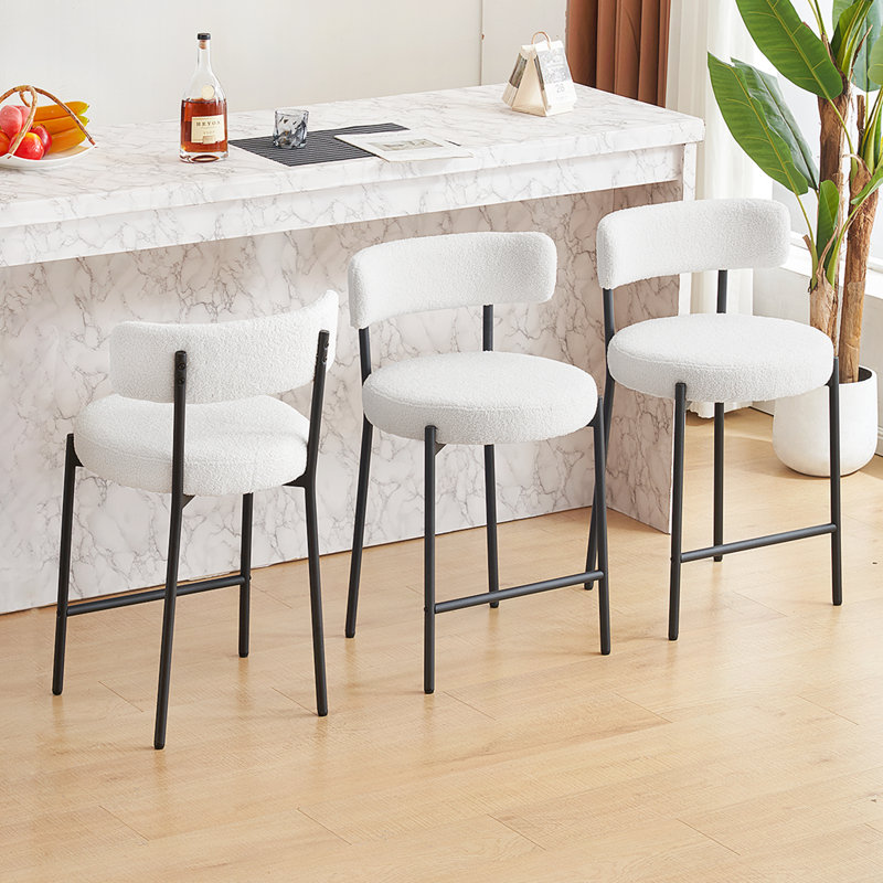Tabouret 34,25 "H 34,25" avec dossier courbé, Teddy blanc pur