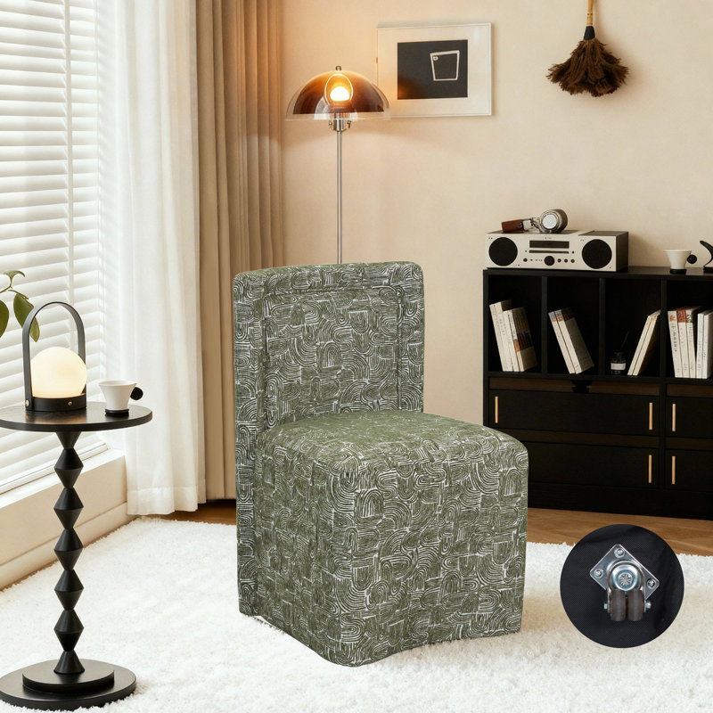 Chaise rembourrée moderne avec roulettes, Vert mousse, 1