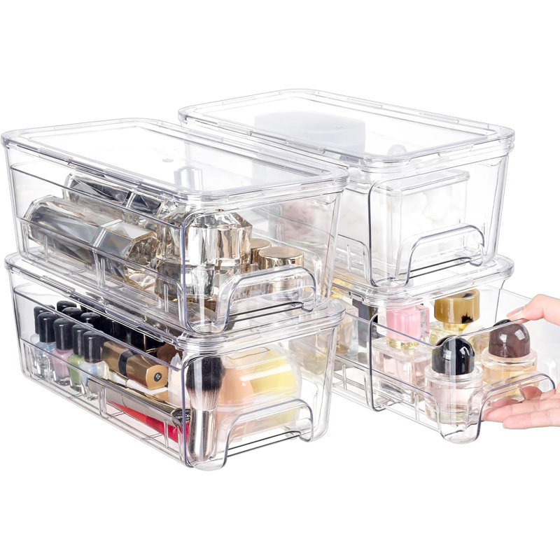 4-pack 12''d Clear Stackable Makeup Drawers