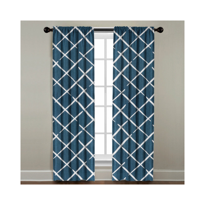 Cotton Room Darkening Curtain Single Panel, 50" W x 84" L, Indigo/White