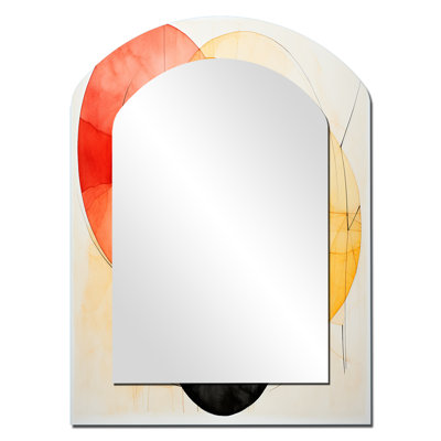 Motif géométrique de couleurs douces III - miroir géométrique unique de forme irrégulière, grand miroir mural asymétrique jaune, impression d'art en métal