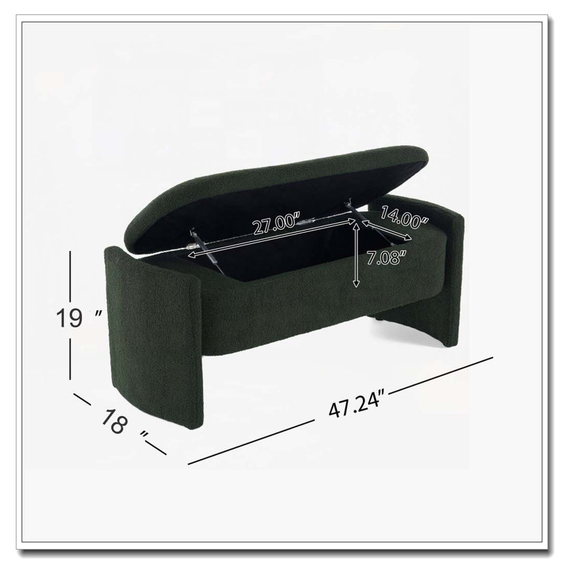 Boucle Upholstered Storage Bench, Dark Green