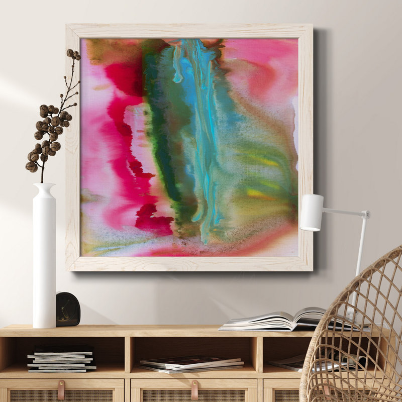 Summer Romance II - Peinture sur toile encadrée, H 17 po x l 17 po x P 1,5 po, Cadre blanc