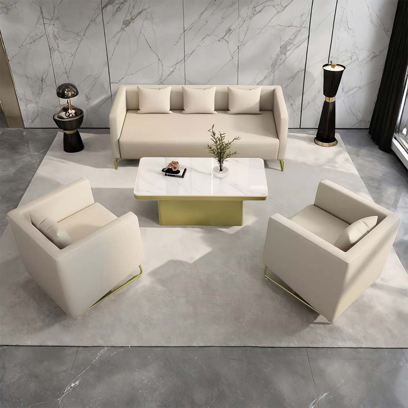 Beige sofa and coffee table reception set