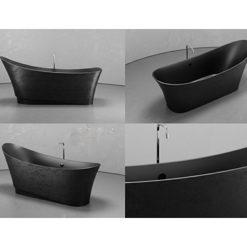 Baignoire de trempage profonde autoportante 70,9 po x 29,5 po en fer noir , Fer noir mat / noir