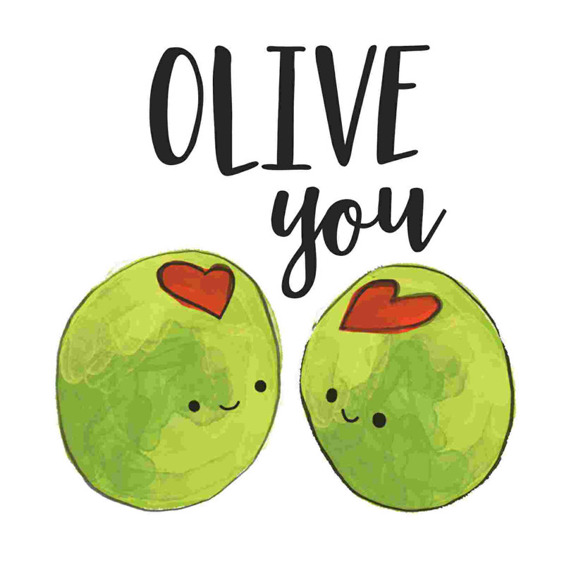 Olive You Olives Heart - Art textuel sur toile tendue, H 12 po x l 12 po