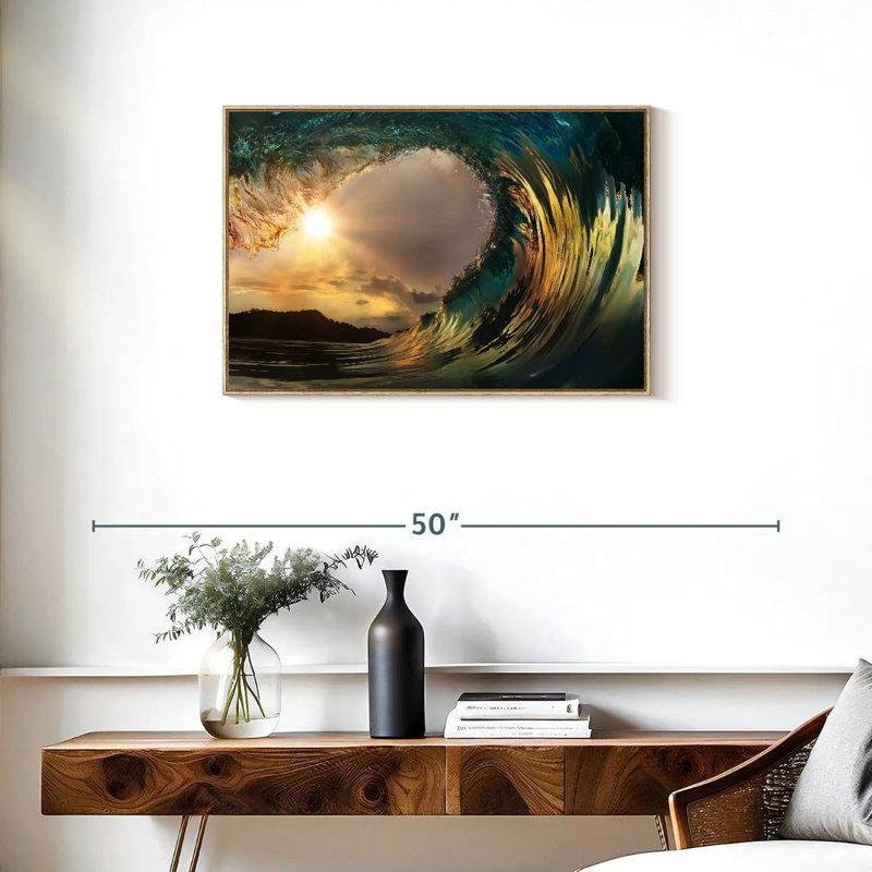 Cristal vague de l'océan, Cadre flottant en bois naturel, 31 po x 21 po