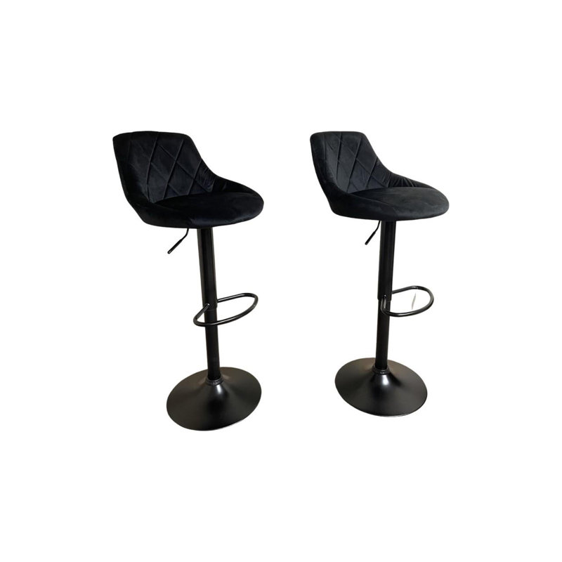 Lillyana Swivel Upholstered Velvet Adjustable Height Bar Stool with Steel Frame, Black