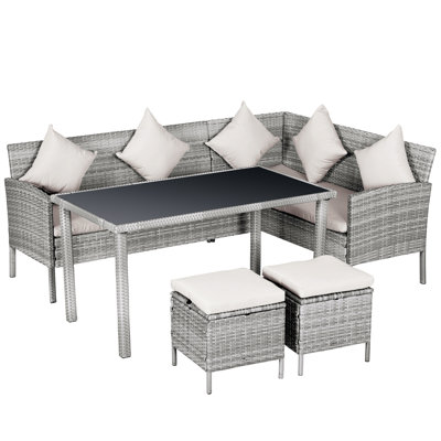 Hulme 5 Pieces Rattan Garden Furniture Set 6 Seater Wide SeatBeige