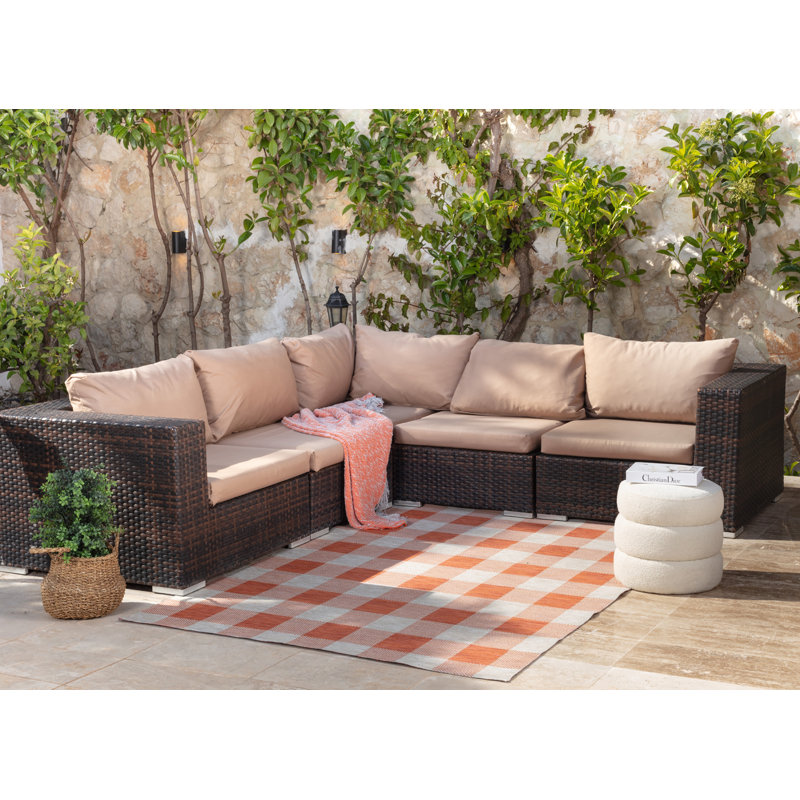 Outdoor Modern Boho Burnt Orange Checkered Rug, Rectangle 200 x 275cm