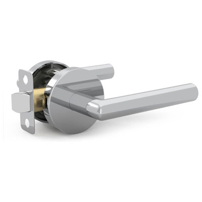 Combo d'entrée Mega Handles Ronn, poignée de porte à levier d'entrée et serrure à pêne dormant cylindrique simple et porte-clés, ensemble de leviers de porte ronds verrouillables robustes pour portes gauches ou droites - chrome poli