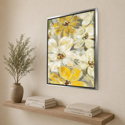 «Scattered Spring Petals Yellow Grey» par Silvia Vassileva, impression sur toile