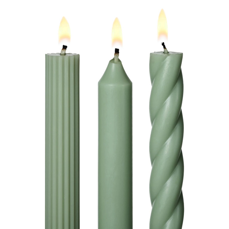 Beautifully Done Unfragranced Assorted Tapers 3 Pack, Hinoki Sage