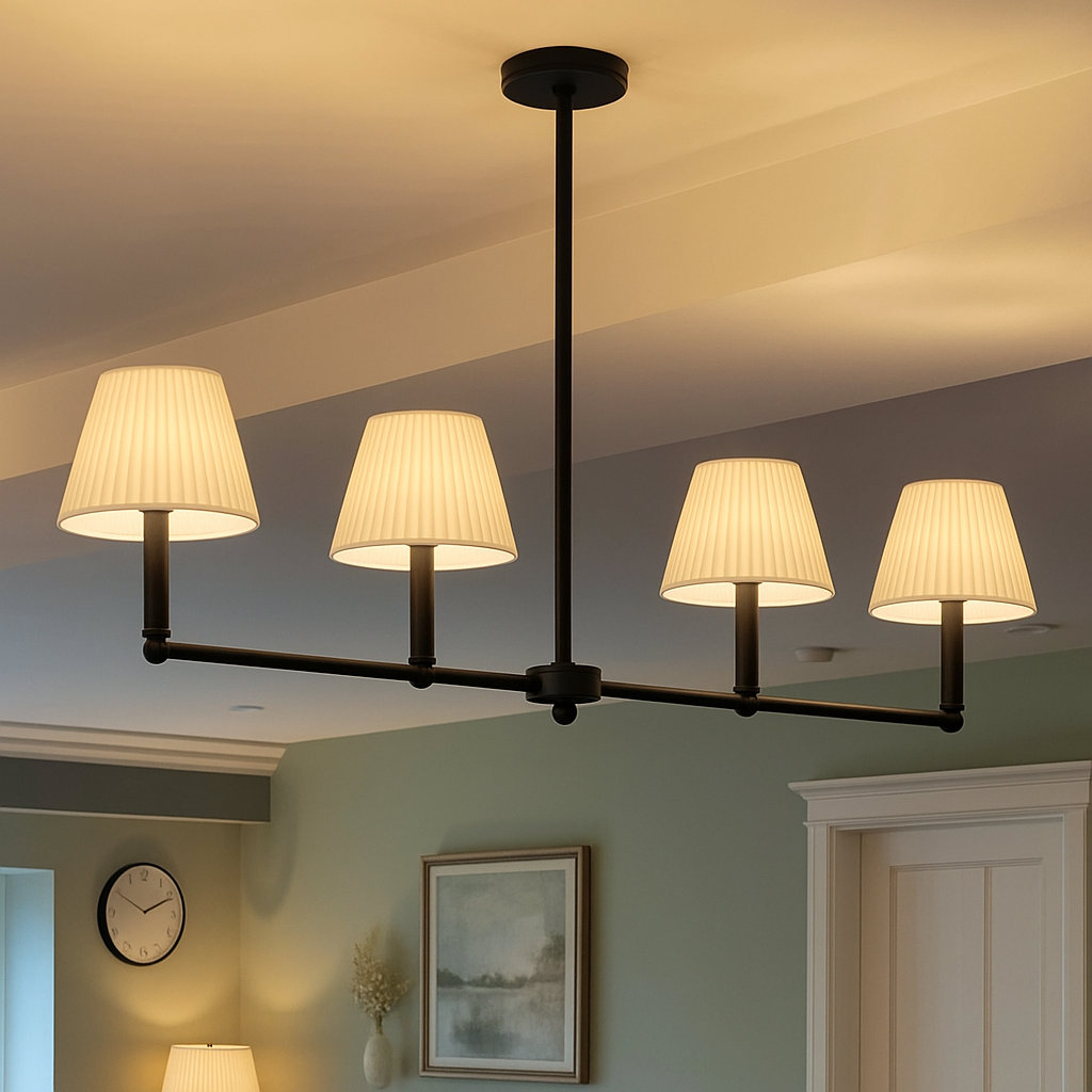 Costa Wrought Iron 4-Light Linear Chandelier, Matte Black