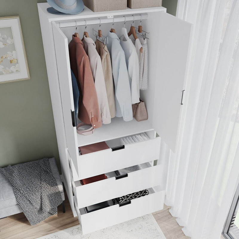 Stephy Solid Wood Wardrobe, White
