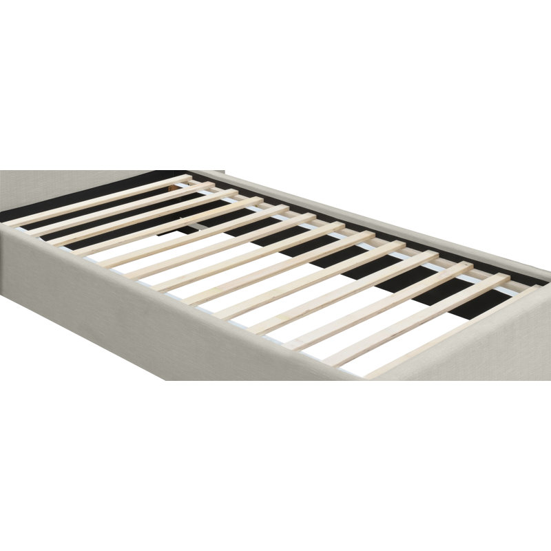 Lit plateforme tapissier Pierce, Tissu texturé en lin beige, Simple
