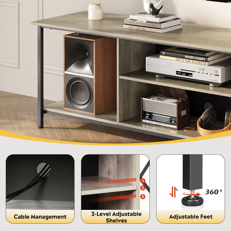 Palermo 63" W TV Stand for 70 Inch TVs with Open Storage, Modern Entertainment Center with Adjustable Shelves for Living Room, Industrial TV Console with Sturdy Metal Frame