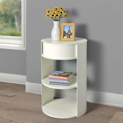 Indoor 3-Tier Metal Round Side Table With Sliding Door Cabinet