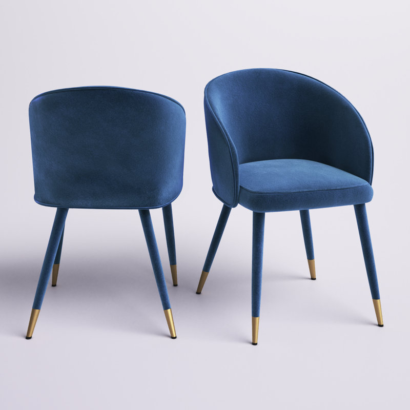 Mablethorpe Velvet Upholstered Dining Chair with Gold Trim, Blue
