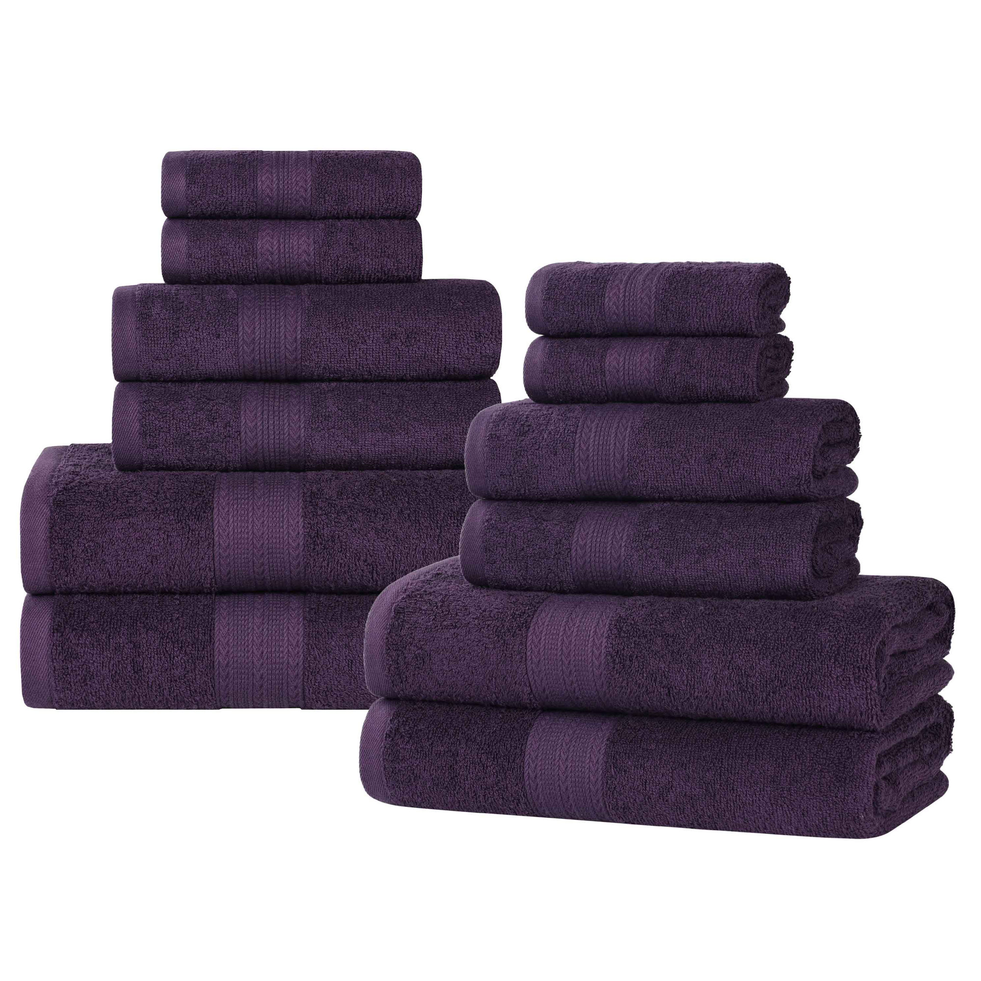 Everina 12 Piece 100% Cotton Towel Set, Eggplant