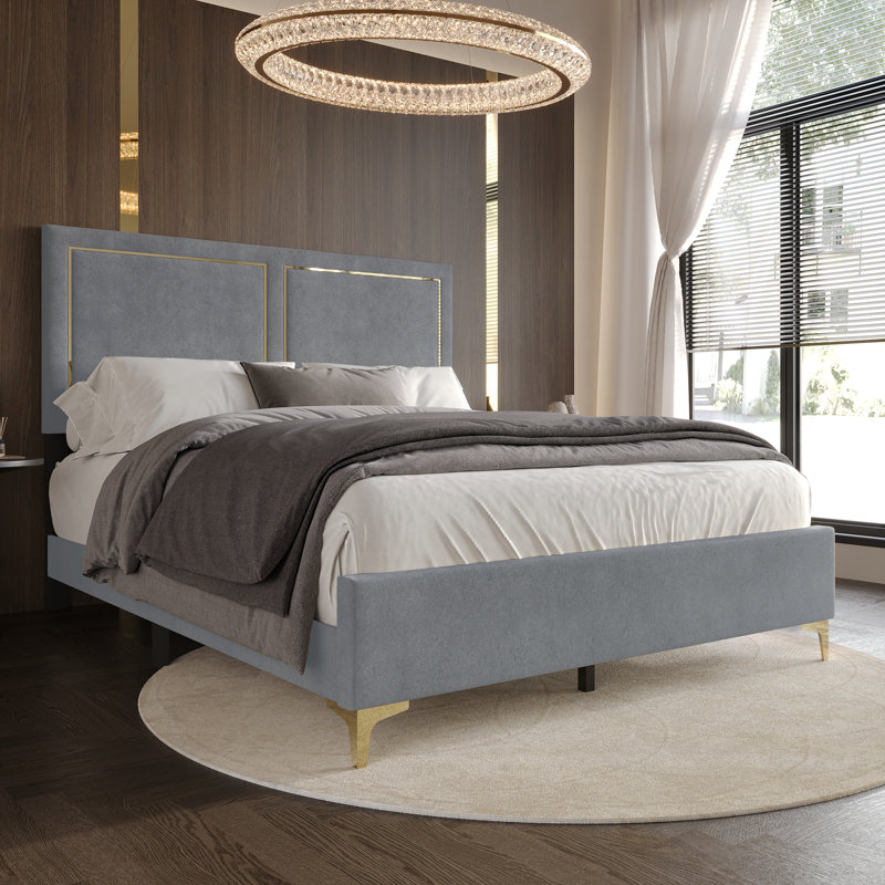 Lit tapissier standard Jerell, Gris clair, Grand
