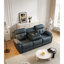 Non inclinable avec table rabattable et cuir véritable en mousse 3 porte-gobelets en acier inoxydable - bleu + gris