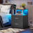 Black Nightstand with Charging Station and USB Ports, LED Night Stand with 2 Drawers, Modern End Side Tables with Open Storage, Bedside Tables for Bedroom, Office