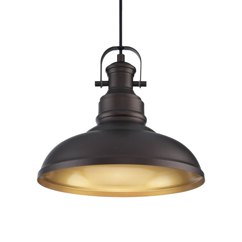 Luminaire suspendu en dome à 1 lumière, Nickel brossé, Bronze frotté à l'huile