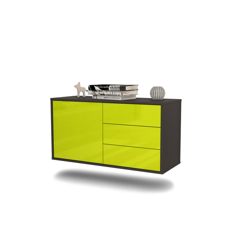 Linsley Unfinished Floating TV Stand, High Gloss Green