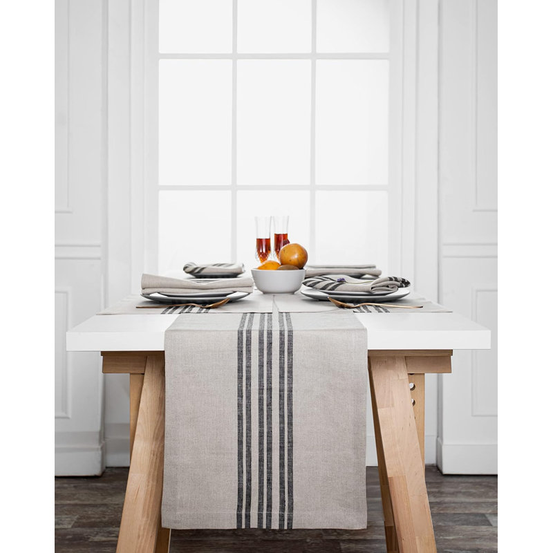 Chemin de table en lin D'Moksha Homes, Tapis de couloir 60 po, Ferme B