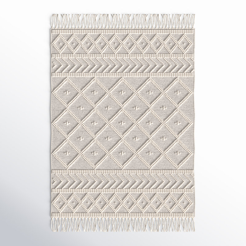 Loria Geometric Handmade Hand Woven Wool Ivory/Charcoal Area Rug, Rectangle 8' x 10'