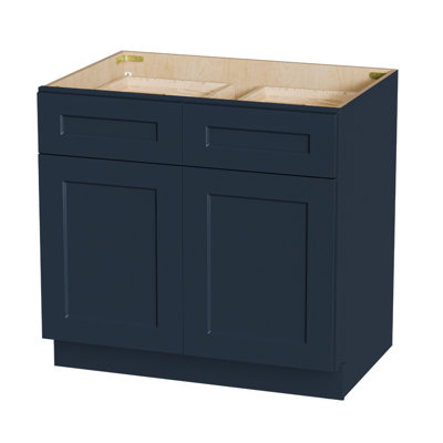 Armoire de base bleu marine 36 po Shaker - Porte en bois massif, glissières de charnières à fermeture en douceur, boîte en contreplaqué CARB P2, tablette réglable, rangement compact pour la cuisine, la salle de bain, la buanderie et le garage.