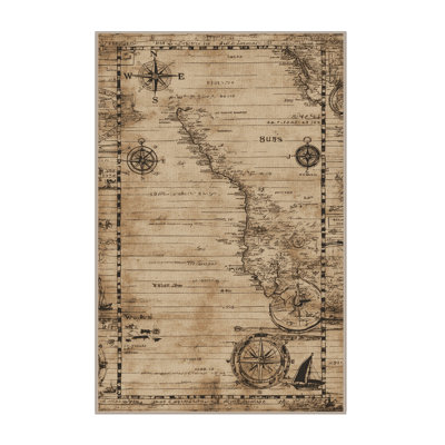 Washable Ships Log Design Coastal Area Rug