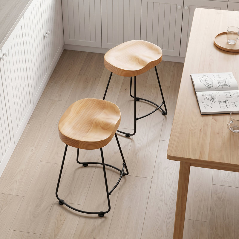 Underclift Pine Solid Wood Counter Stool, Oak/Black