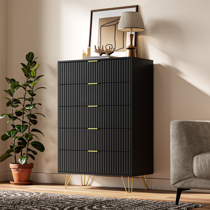 Commode à 5 tiroirs, H 47,2 po, Noir