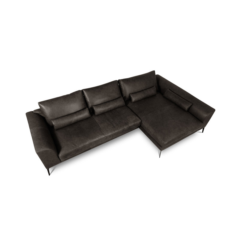 Houston Full Grain Leather Corner Sofa, Dark Brown, Right Hand Facing