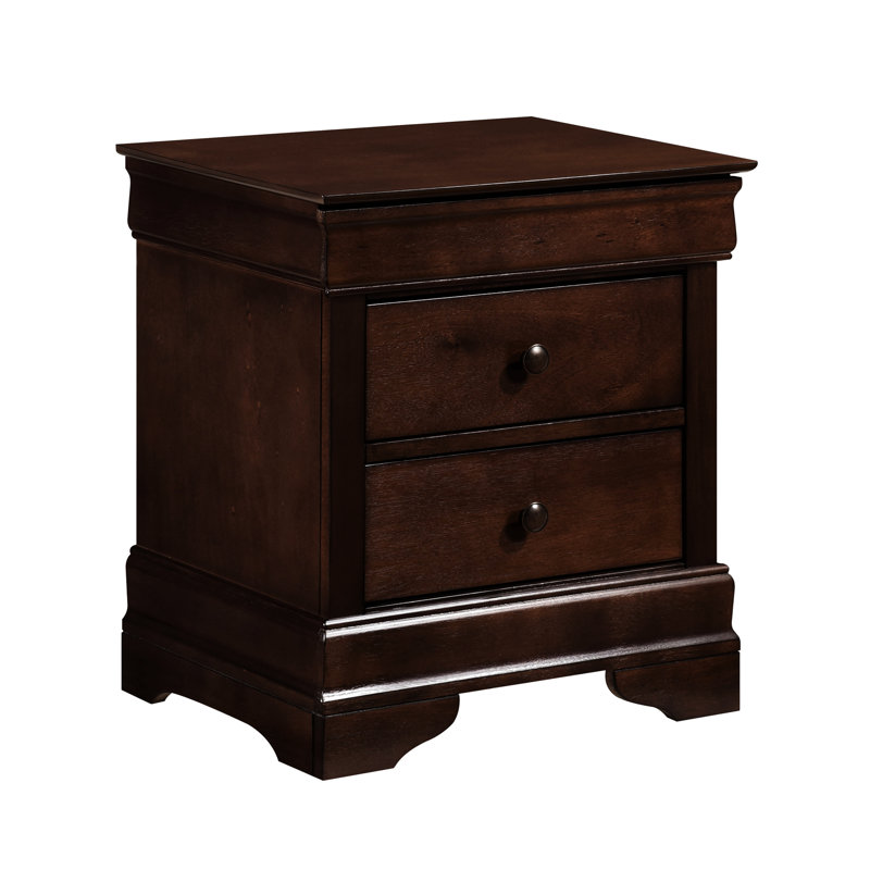 Table de chevet de chambre à coucher au fini cerisier brun avec abat-jour à 3 tiroirs en bronze foncé