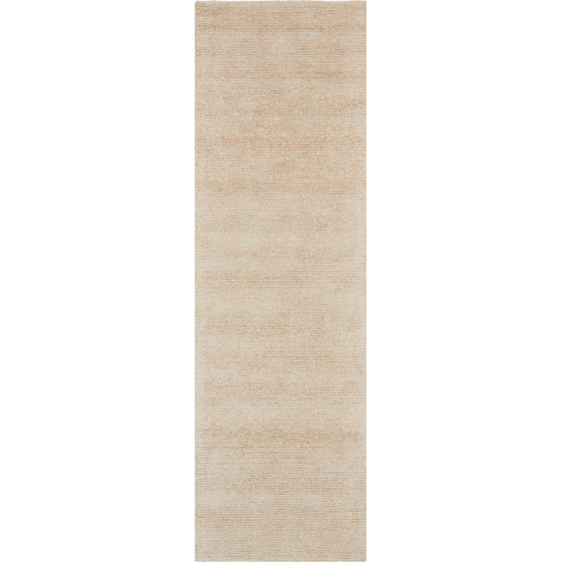 Tapis touffeté à la main beige Mevlude, Tapis de couloir 2 pi 3 po x 7 pi 6 po