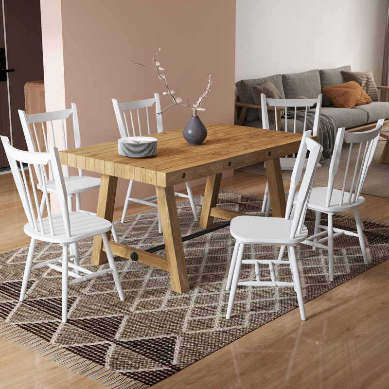 Mid-Century Solid Wood Windsor Chairs,Farmhouse Dining Chairs With Slat Back For Kitchen And Dining, White