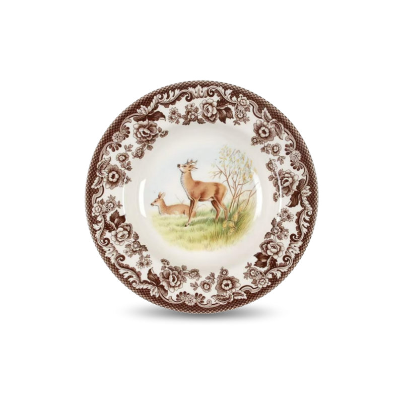Spode Woodland Soup Plate - Deer Brown/White