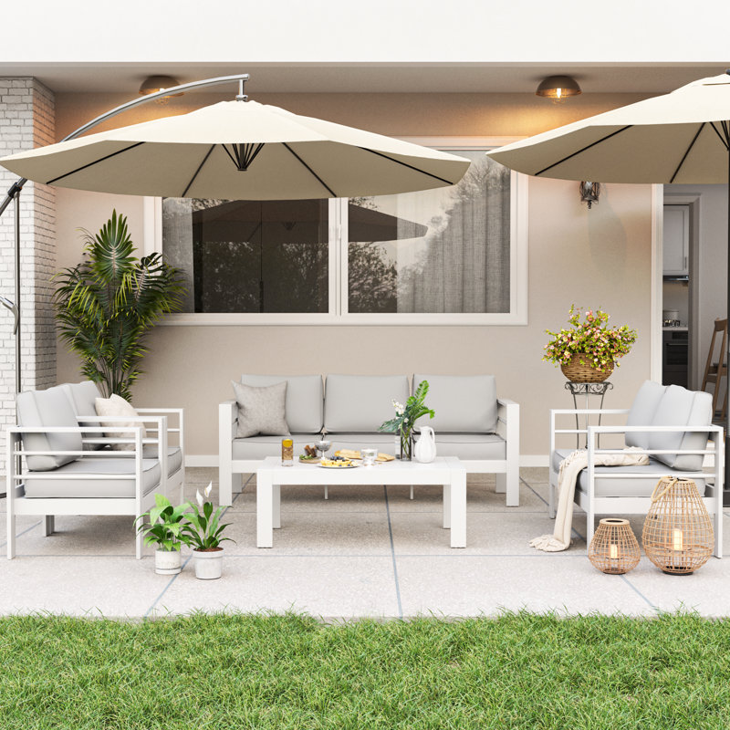 Arreana 7 - Person Patio Conversation Set with Cushions, Light Gray/White