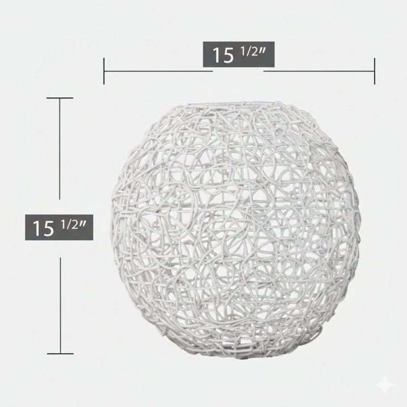 A Pendant Light With A Round Shade Made Using A Woven Technique.