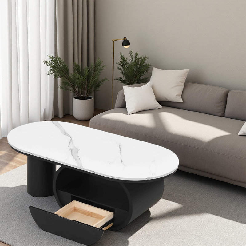 Table basse ovale 47,24 po, Blanc/Noir