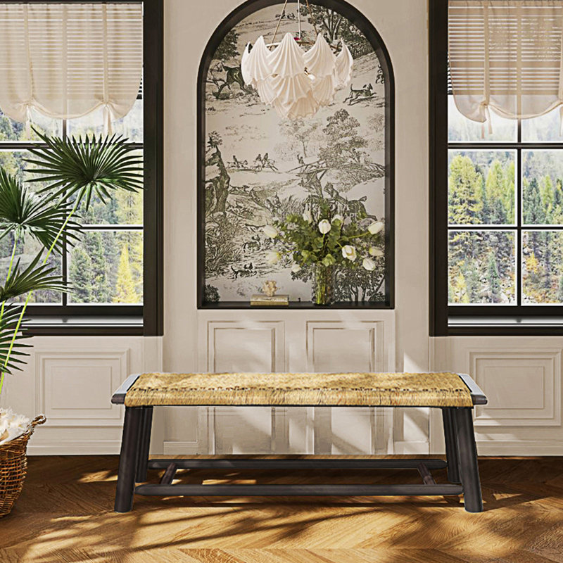 Banc en rotin style campagne moderne, Noyer