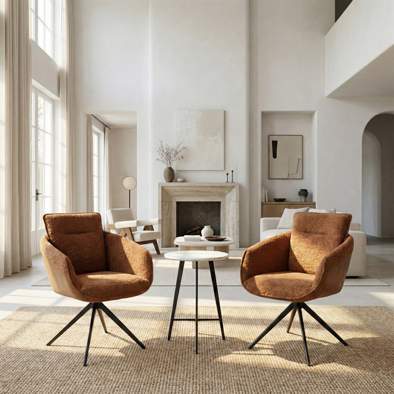Caramel Dining Chairs Set of 2, Modern Scandi Accent Chairs, Home Office Chair for Dining Room, Home