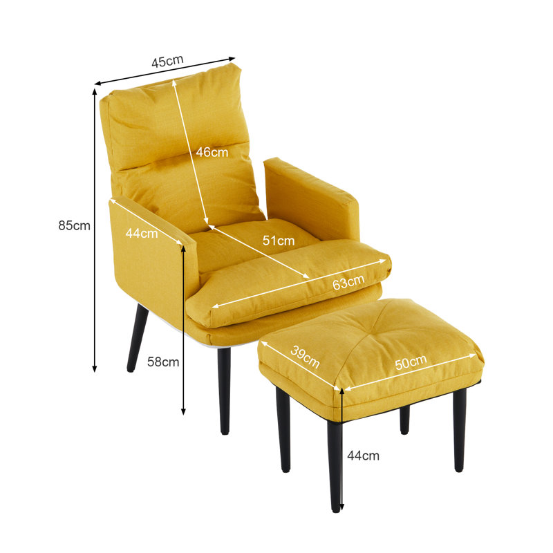 Nykeba Upholstered Accent Chair with Footstool, Yellow