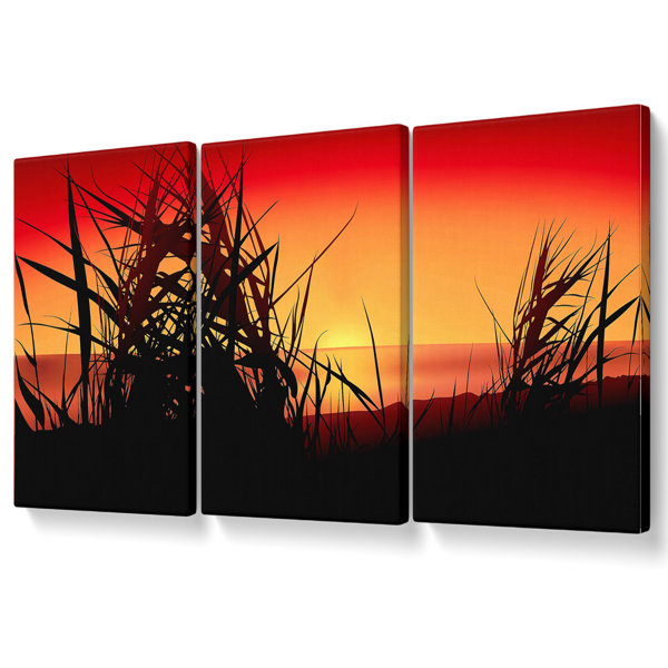 Ebern Designs The Sunset Reeds - 3 Piece Wrapped Canvas Print | Wayfair ...
