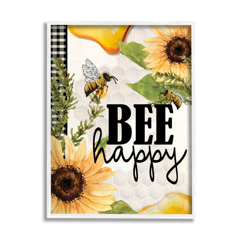 Abeille, insecte, tournesol heureux, Plaque murale, H 16 po x l 16 po x P 1,5 po
