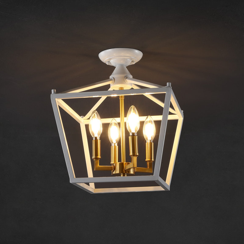 Plafonnier encastré 4 lumières Hubbardton, Blanc / laiton doré